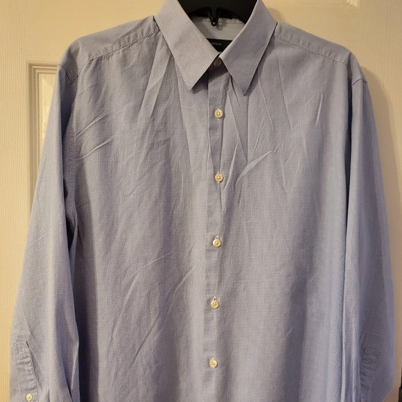 Perry Ellis Portfolio Blue and White Pin-Striped Shirt Sz 16 w/32 X 33 - Picture 2 of 9